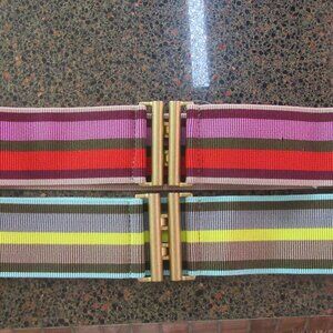 Two Vintage XS/S LOFT NWT striped stretch belts with gold tone fasteners